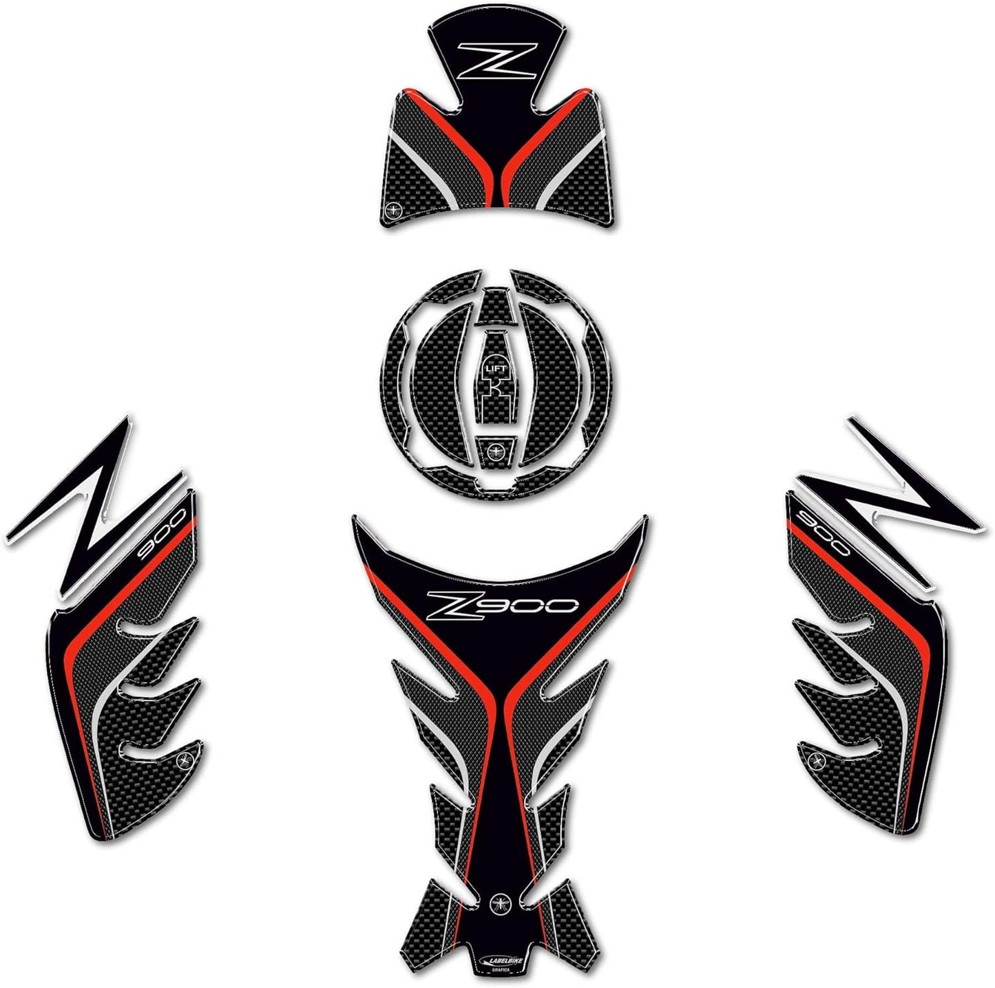 3D Harz Aufkleber-Set für Kawasaki Z900, Grau-rot