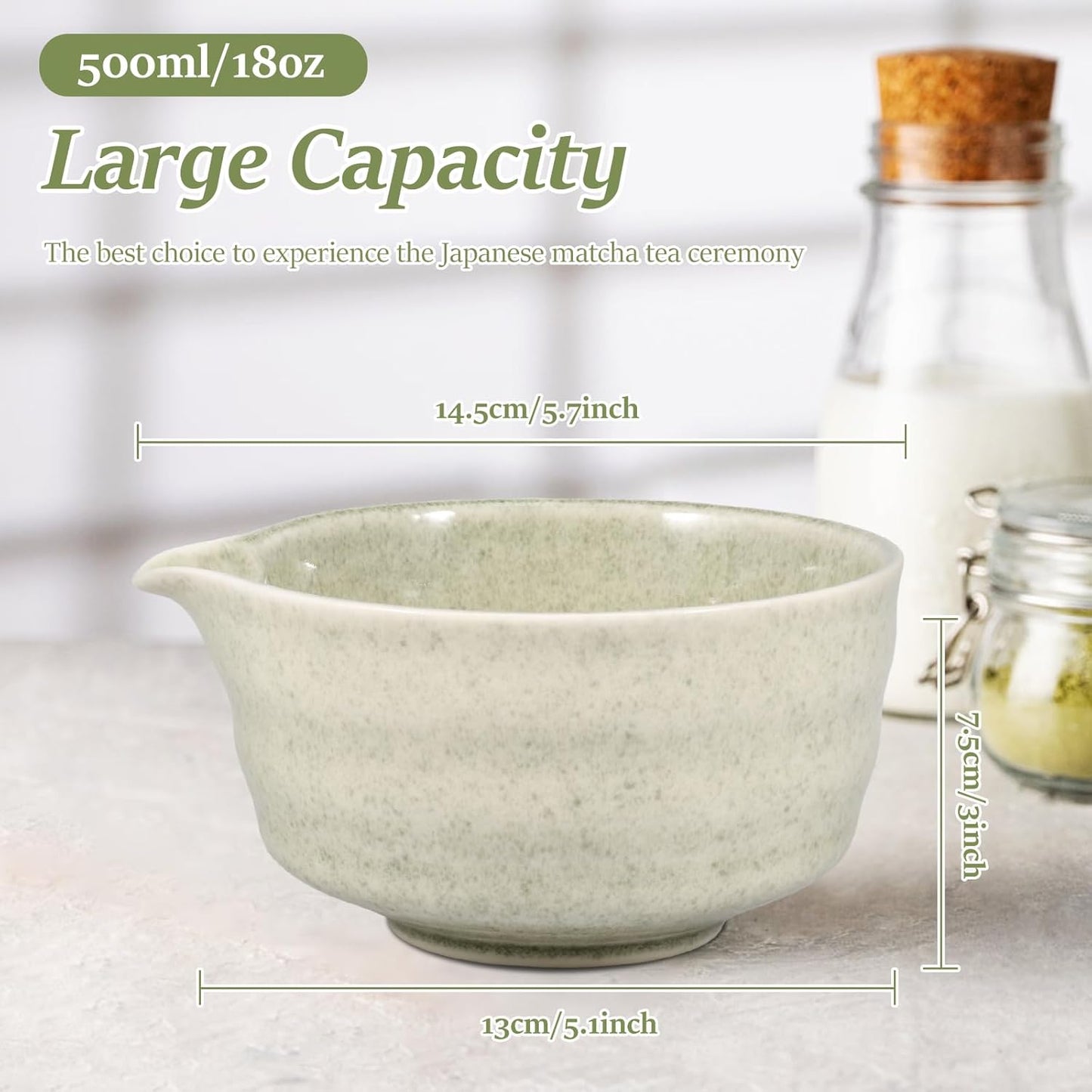 Matcha Teeschalen-Set mit Schneebesenhalter, Matcha Grün