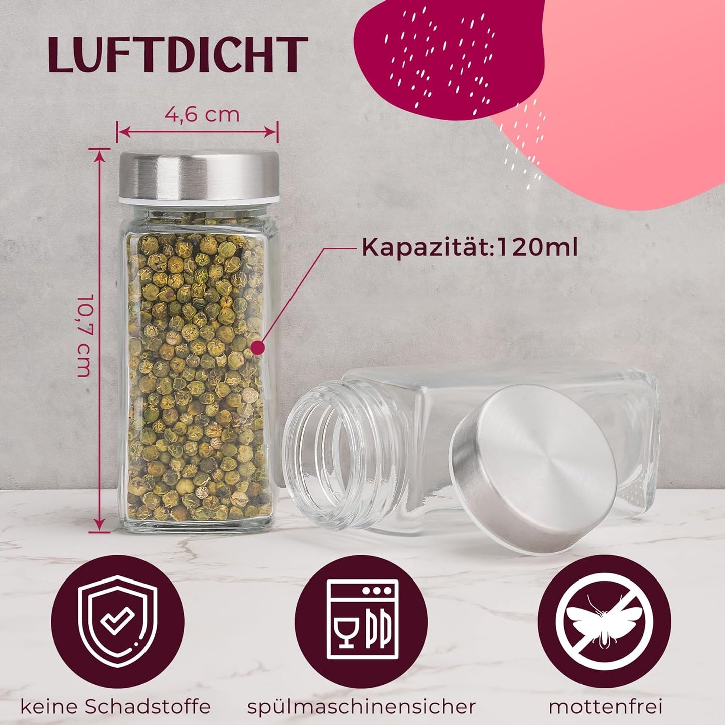 Gewürzgläserset, Edelstahl - 24 - schwarze Etiketten