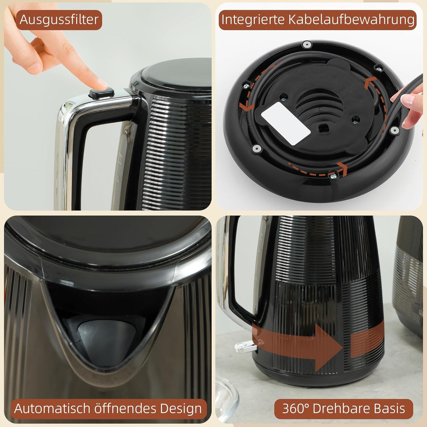 Wasserkocher- und Toaster-Set mit Kalkfilter