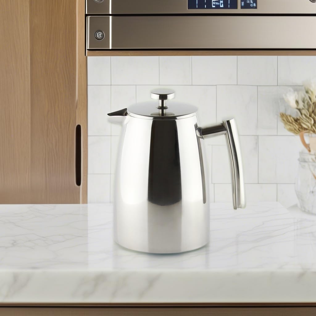 Doppelwandiger Kaffeebereiter aus Edelstahl (2L), Hochglanzpolitur 2L Kaffeekanne