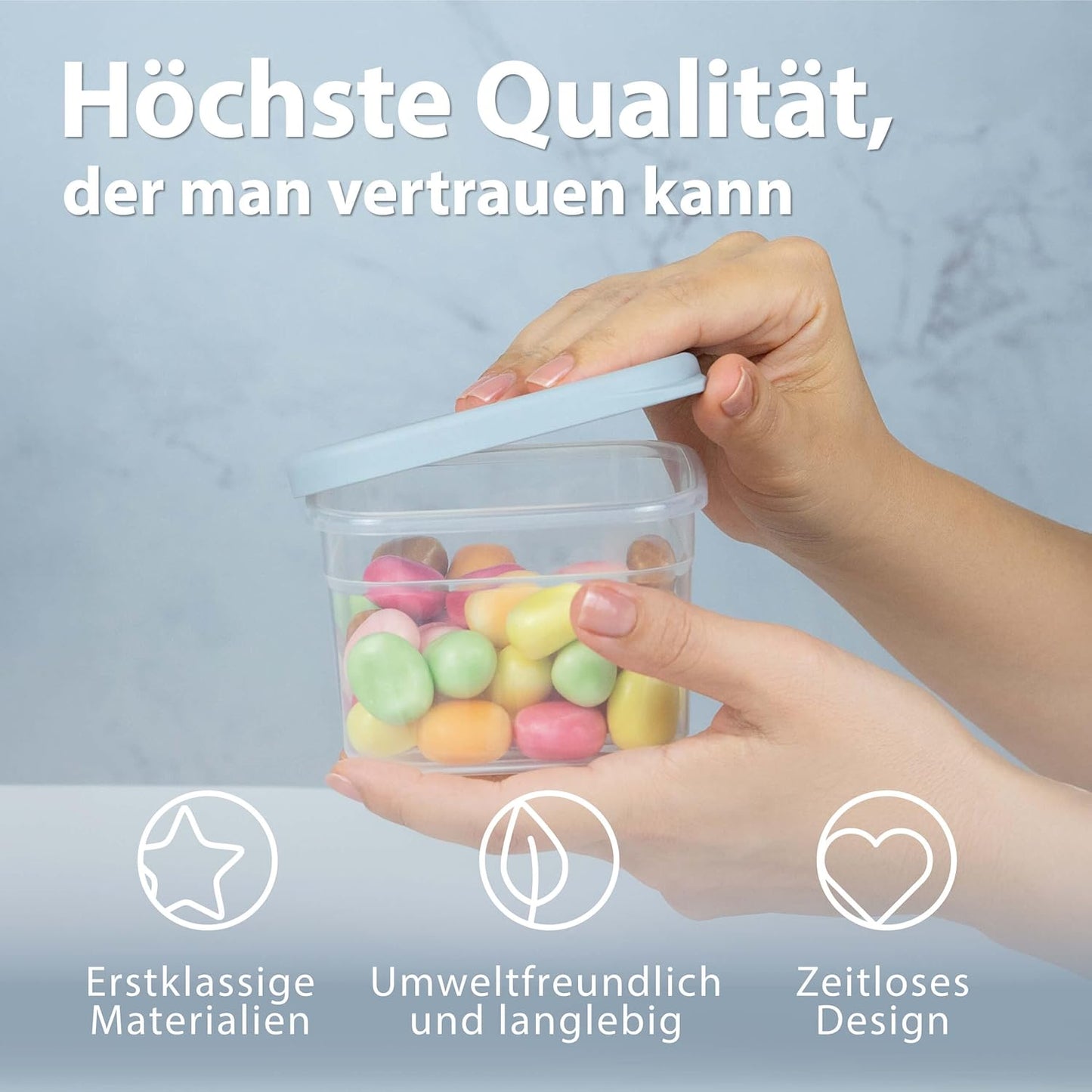 12 x luftdichte Vorratsdosen, Weiß / Hellgrau 12x 500ml