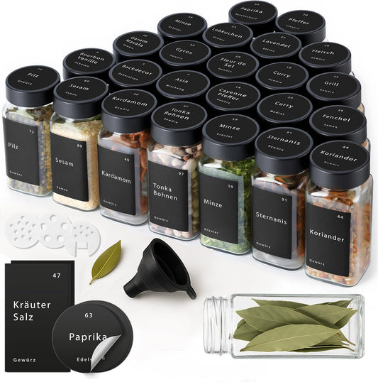 24-teiliges Gewürzgläser-Set, Schwarze Deckel