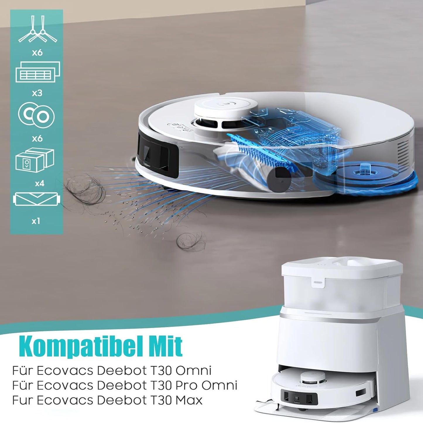 20-teiliges Zubehörset für Deebot T30 Saugroboter, Für Ecovacs Deebot T30 Omni / T30 Pro Omni / T30 Max