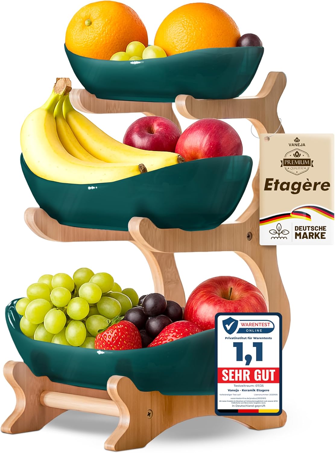 3-stöckige Obst-Etagere, Dunkelgrün