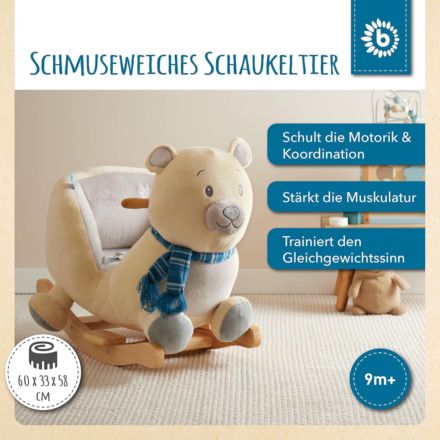 Plüsch Schaukeltier Eisbär Lars mit Sicherheitsgurt, Eisbär