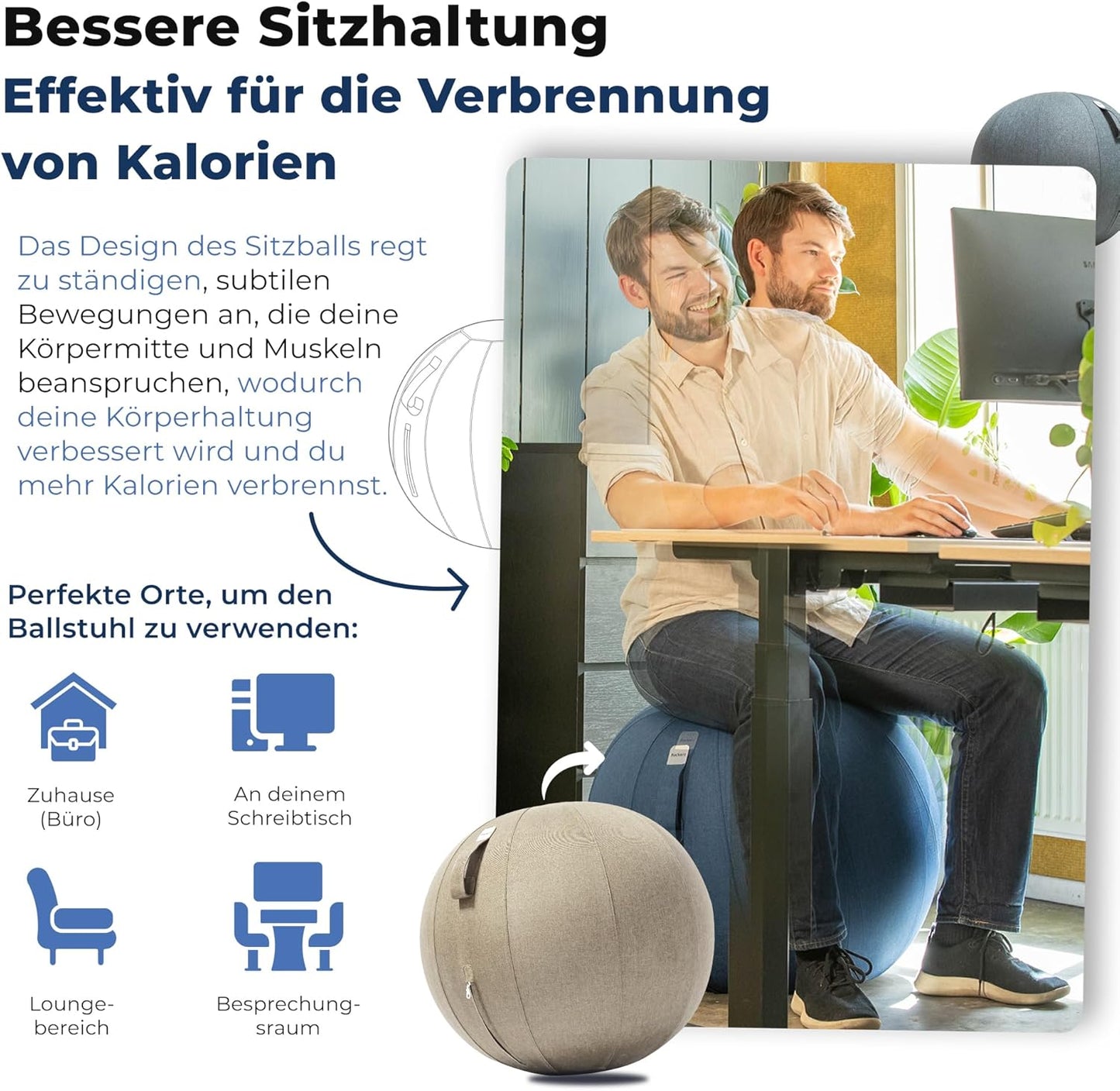 Ergonomischer Sitzball, 65 cm Cream Gray