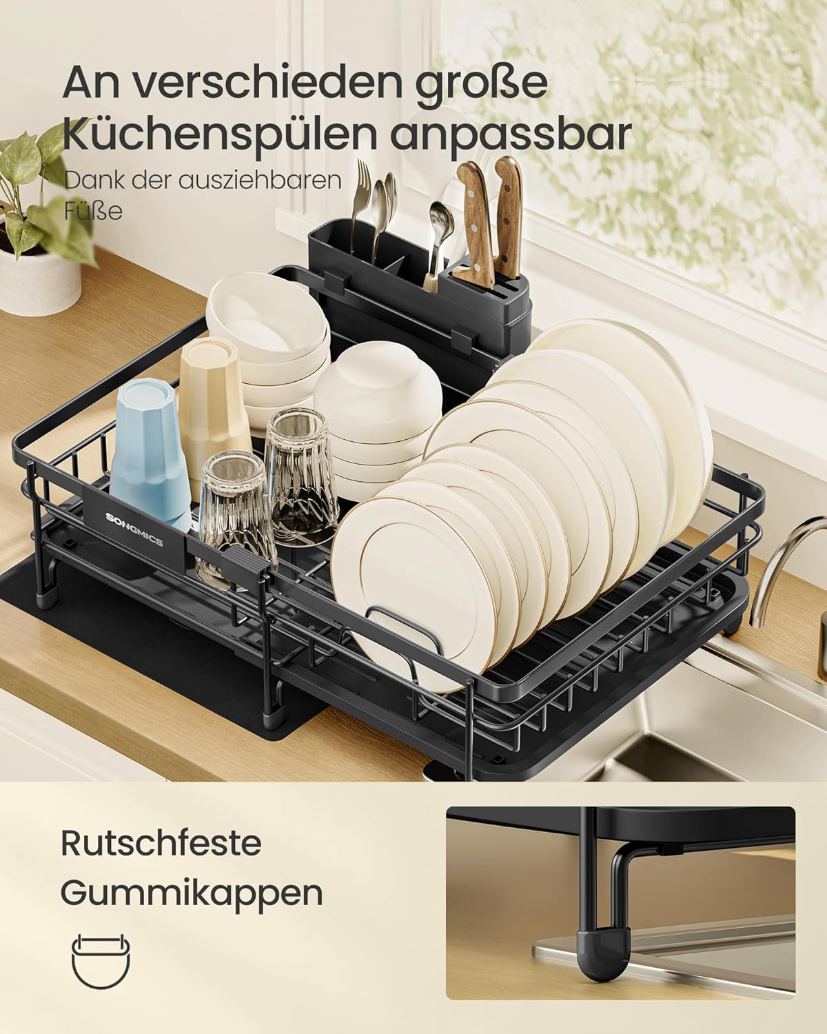 Ausziehbares Abtropfgestell, Tintenschwarz (30,2-46,5)T x 29,6B x 14H cm
