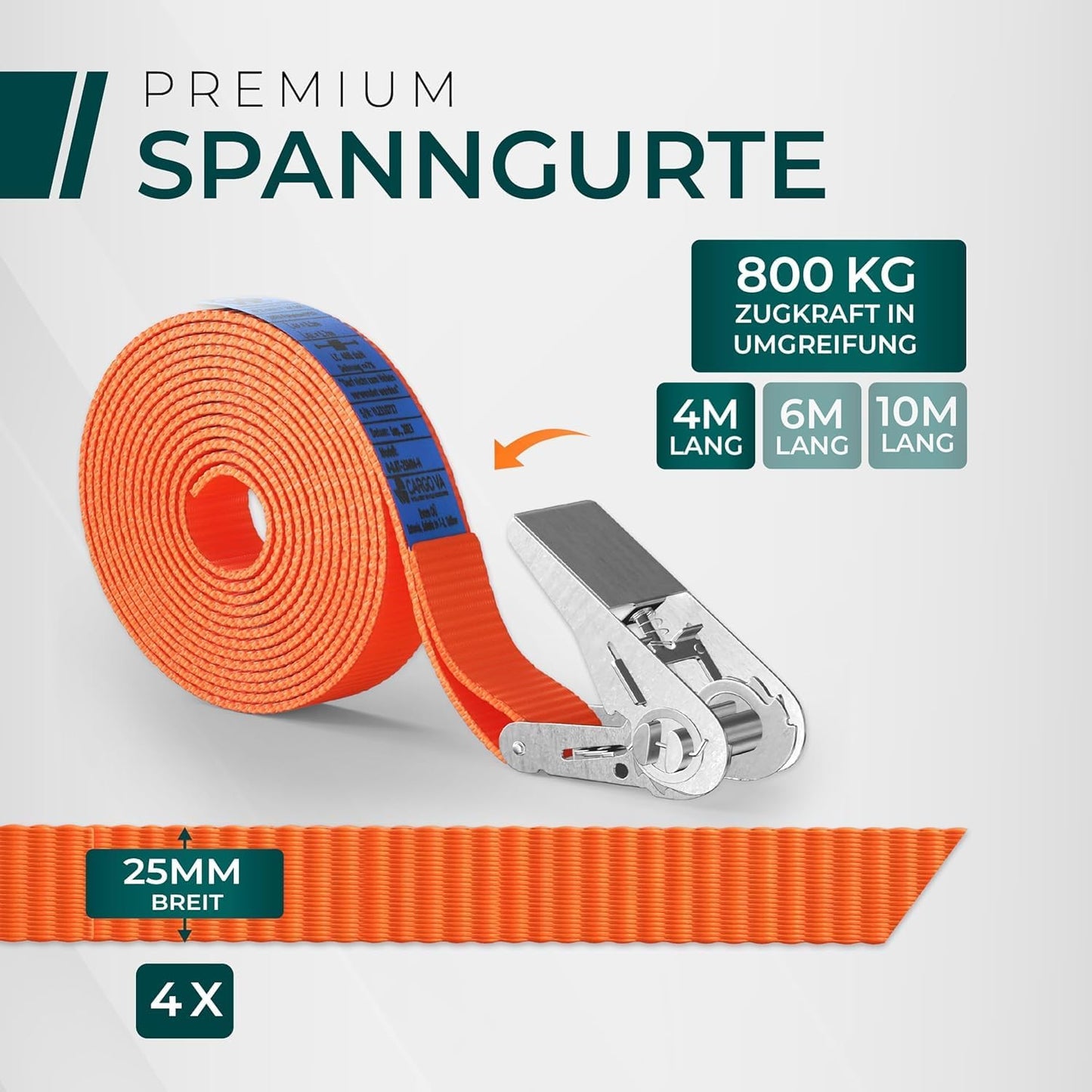4 x Spanngurte, Ohne Haken 4M