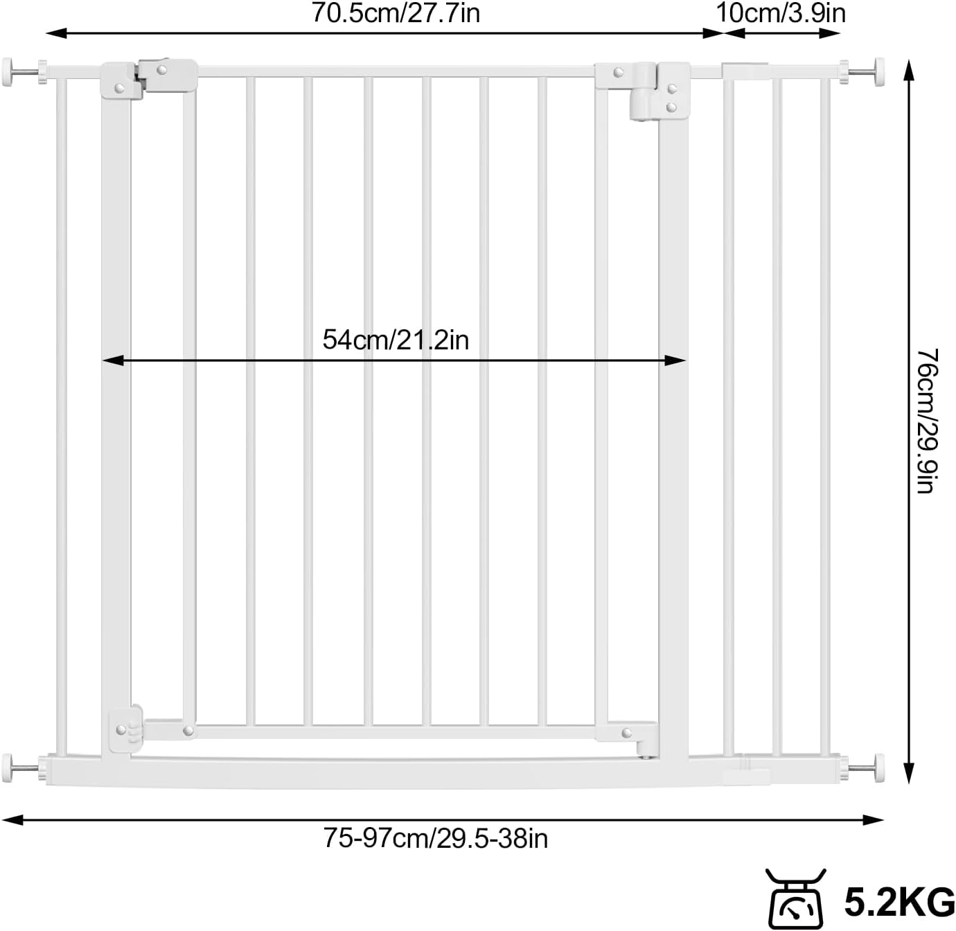 Treppenschutzgitter 75-97cm, Auto-Close, beidseitig schwenkbar, 75-97cm Weiss