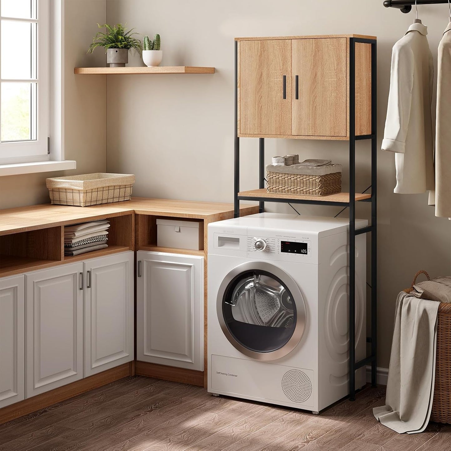 Waschmaschinenregal mit Schrank und verstellbarer Ablage