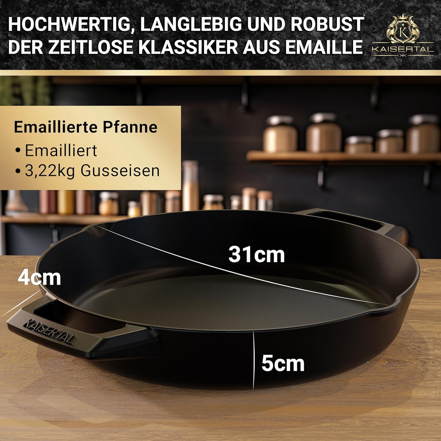 Gusseisen-Bratpfanne mit Rezeptbuch, Emaillierte Bratpfanne mit Doppelgriff