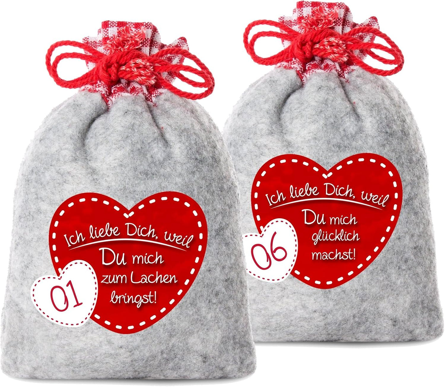 Adventskalender Säckchen-Set mit Liebesbotschaften, Mit Kokosschnur 10 x 15 cm