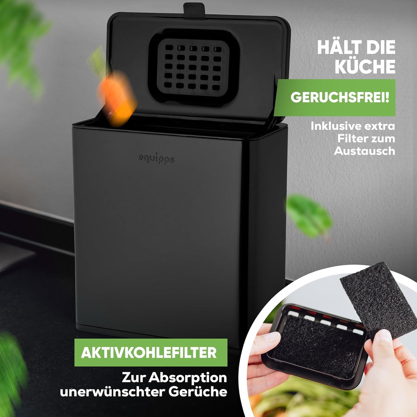 Komposteimer mit Geruchsfilter, Schwarz 6l