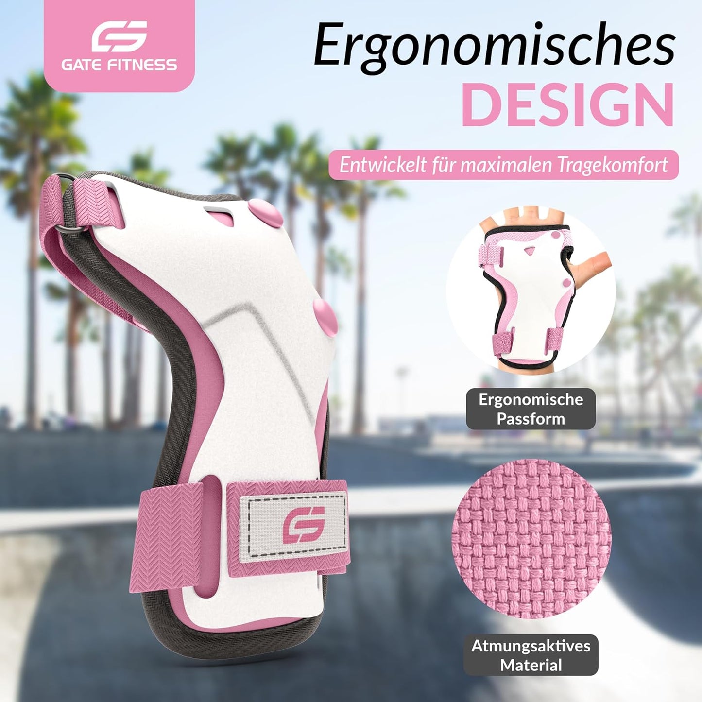 6-teiliges Protektoren-Set, XL - Erwachsene Pink / Weiss
