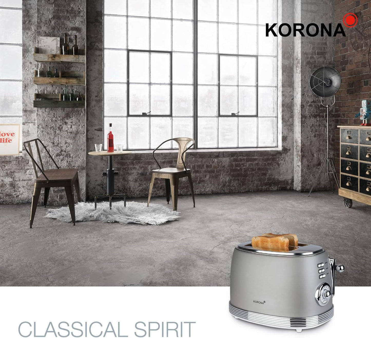 Toaster im Retro-Design mit Brötchenaufsatz, Grau