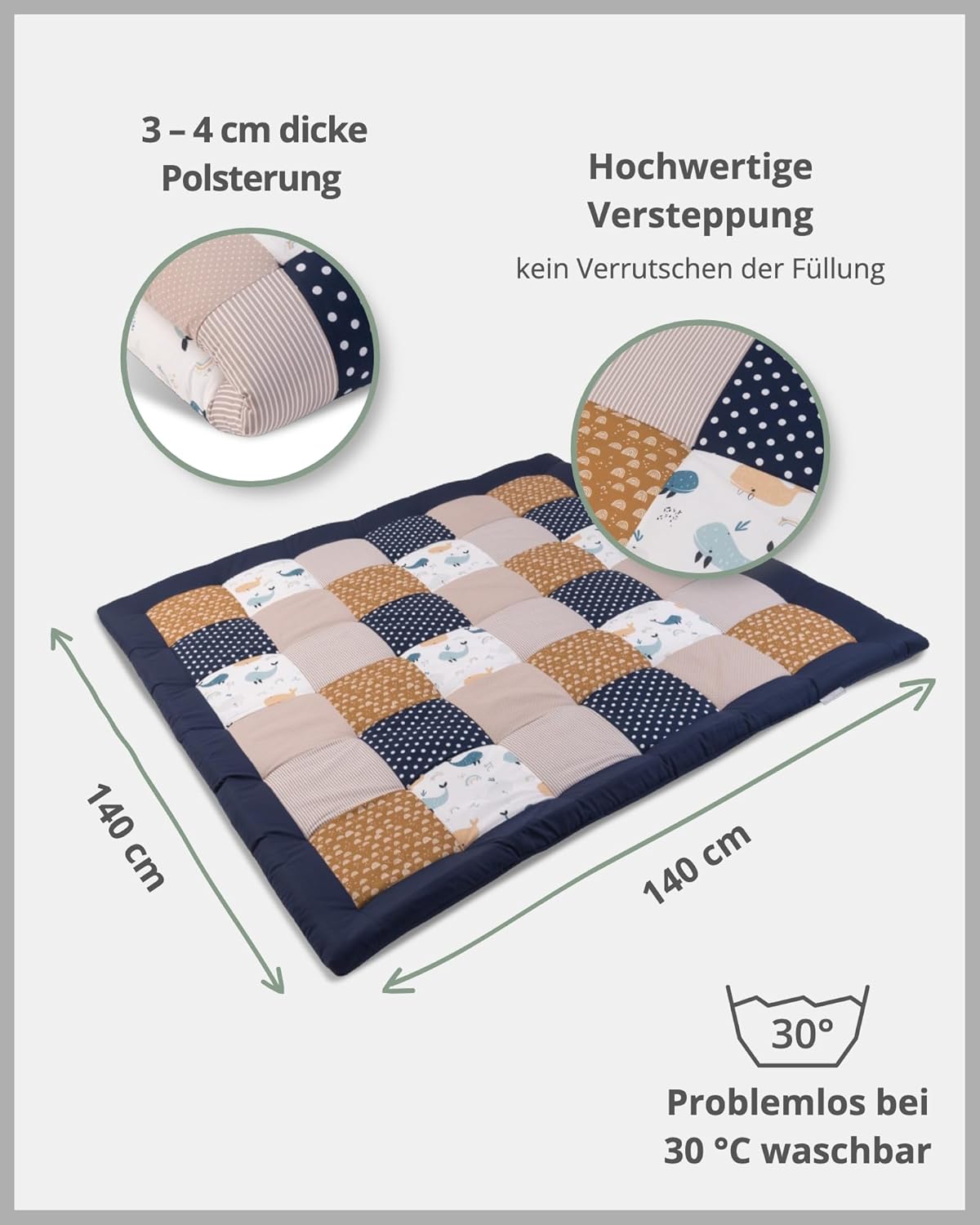 Wale - Krabbeldecke für Baby, Wale