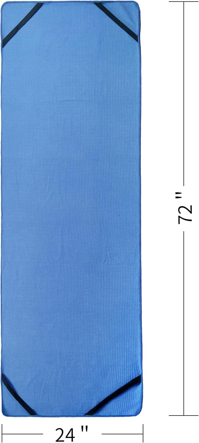 Rutschfestes Yoga Handtuch mit Bändern, Blau