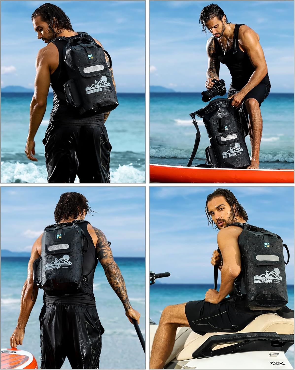 Wasserdichter Dry Bag Rucksack, 20 Liter, Schwarz 20L