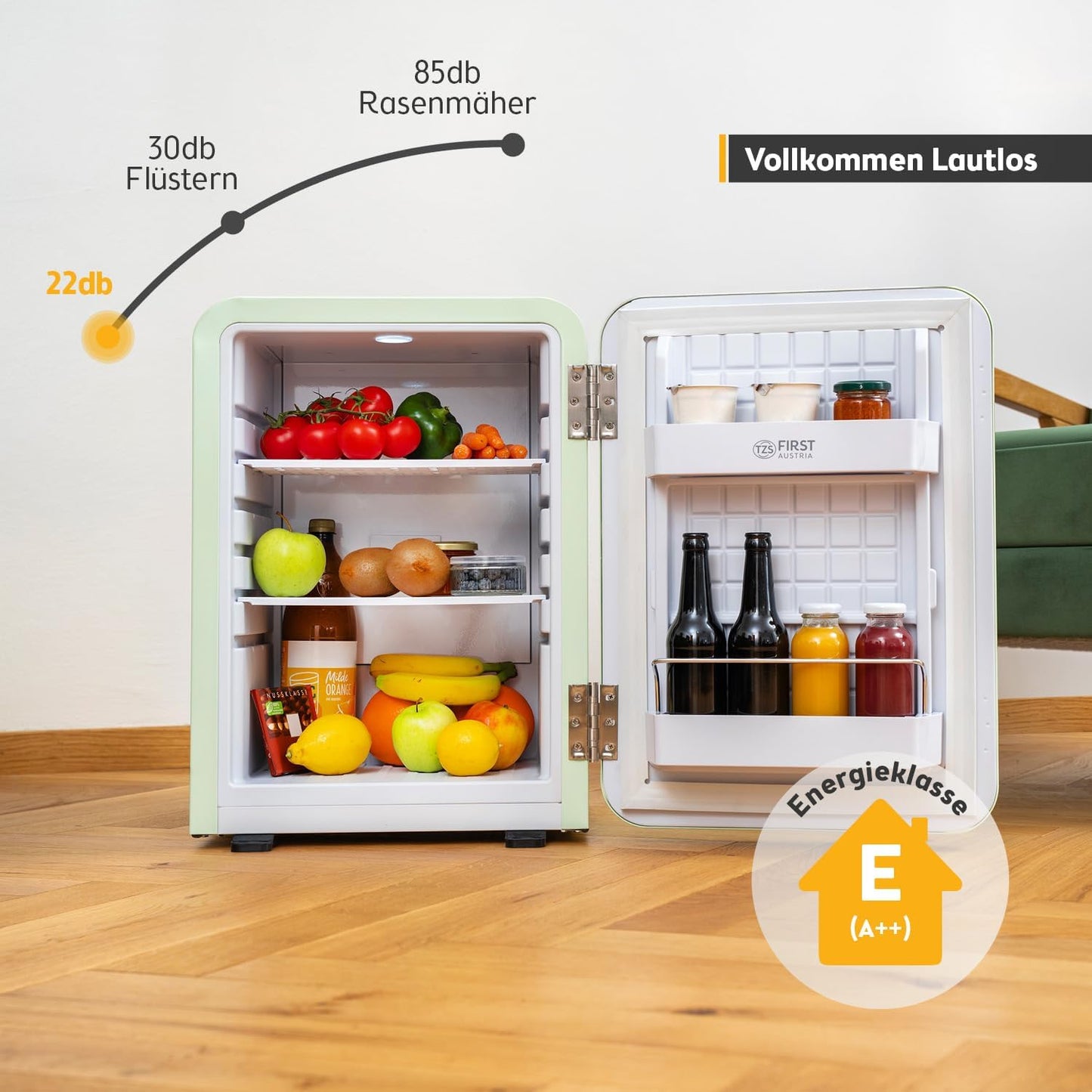 Retro Mini-Kühlschrank, 40 Liter Hellgrün