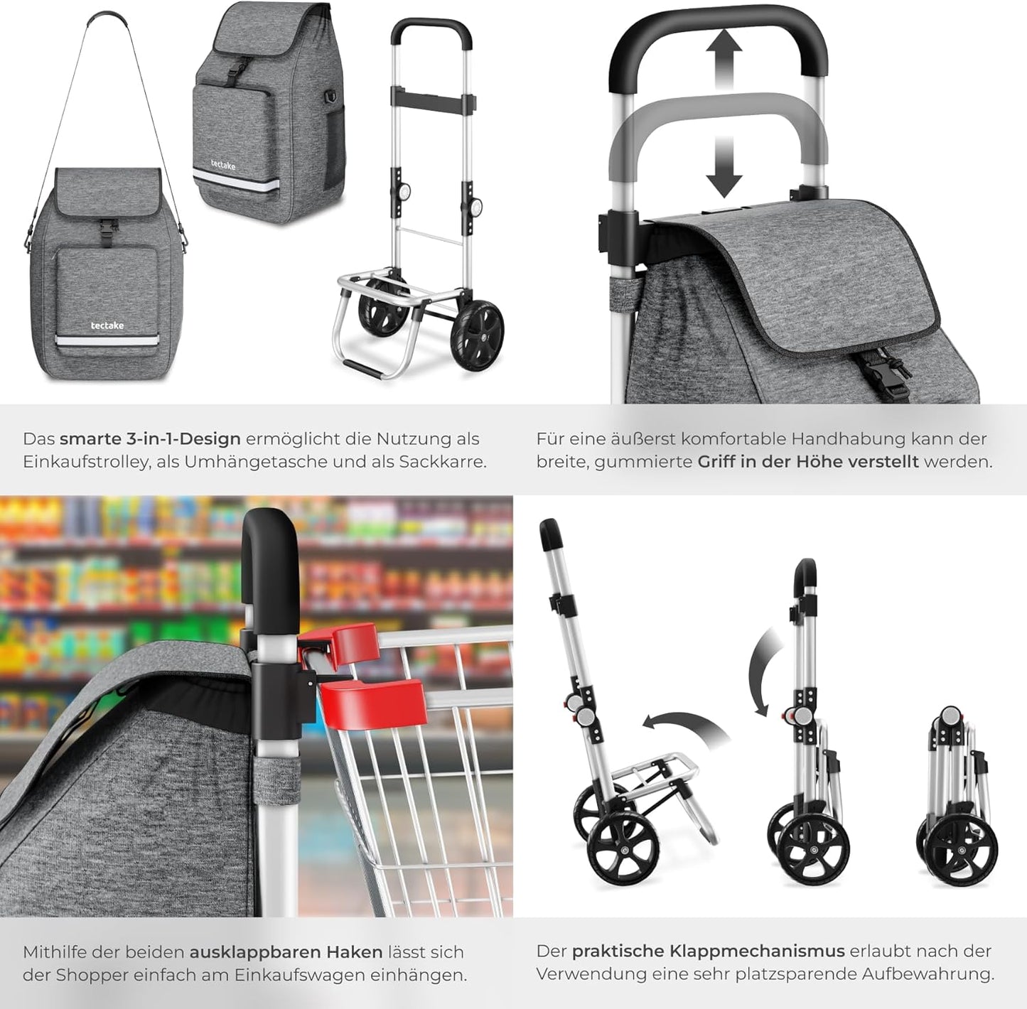 Einkaufstrolley 3-in-1, Grau