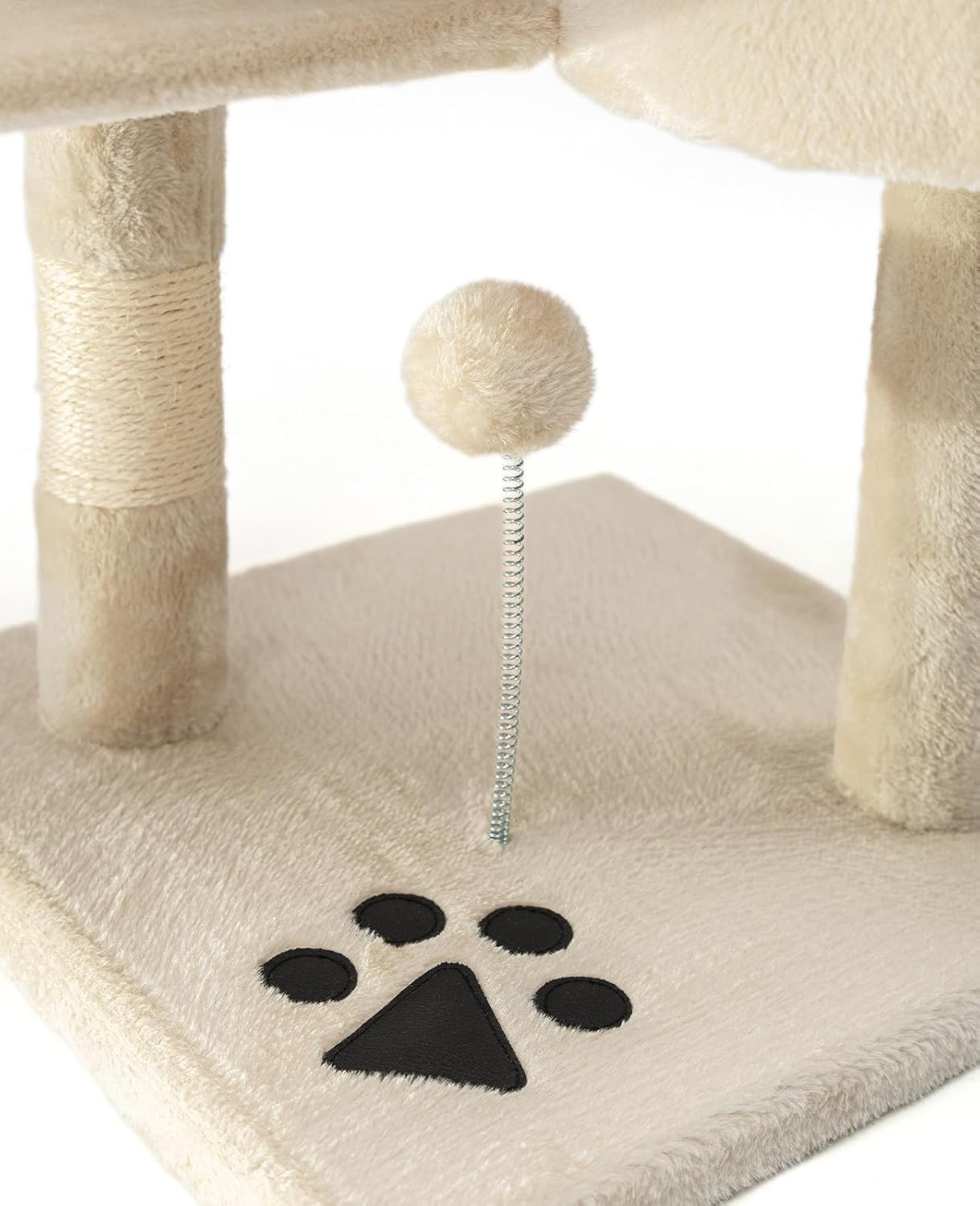 Katzenbaum mit Plüschbällen und Spielseil, Beige