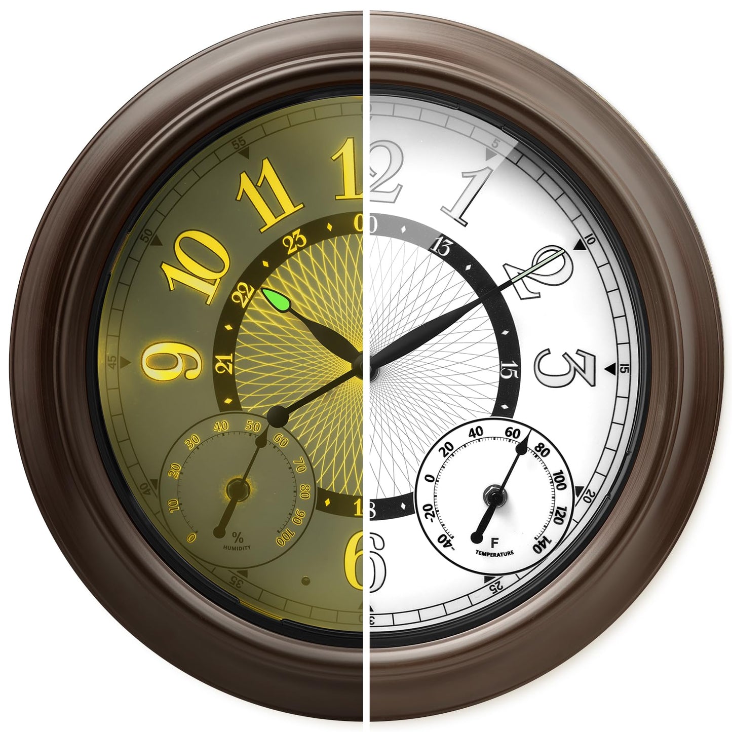 Beleuchtete Outdoor-Gartenuhr mit Thermometer & Hygrometer, Ölgeriebene Bronze 45cm
