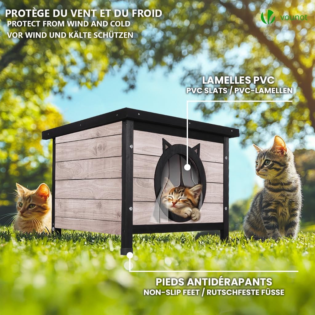 Wetterfeste Katzenhütte im Katzenohren-Design, Grau | Katzenohren