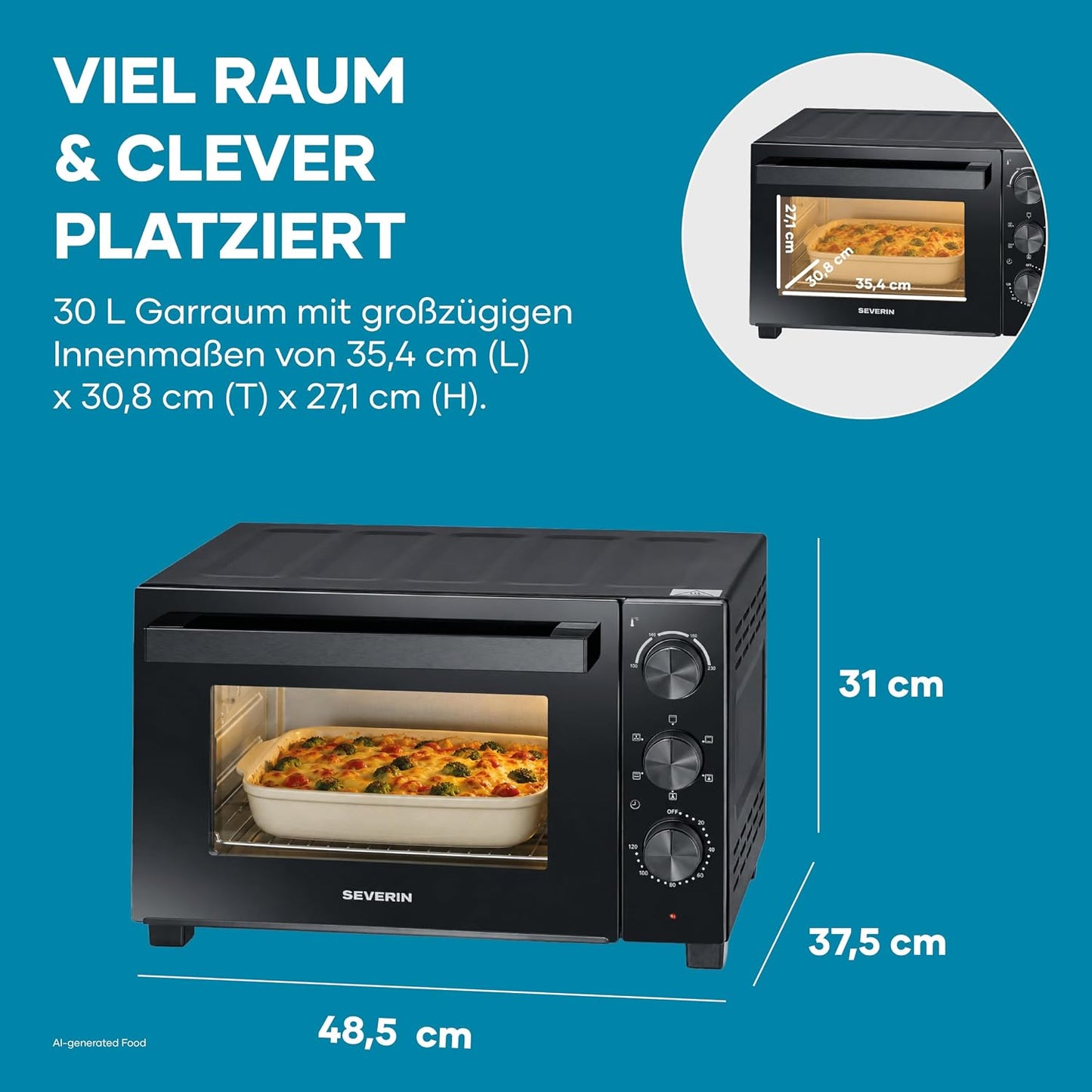 Back- und Toastofen mit Umluftfunktion (30 L, 1600 W)