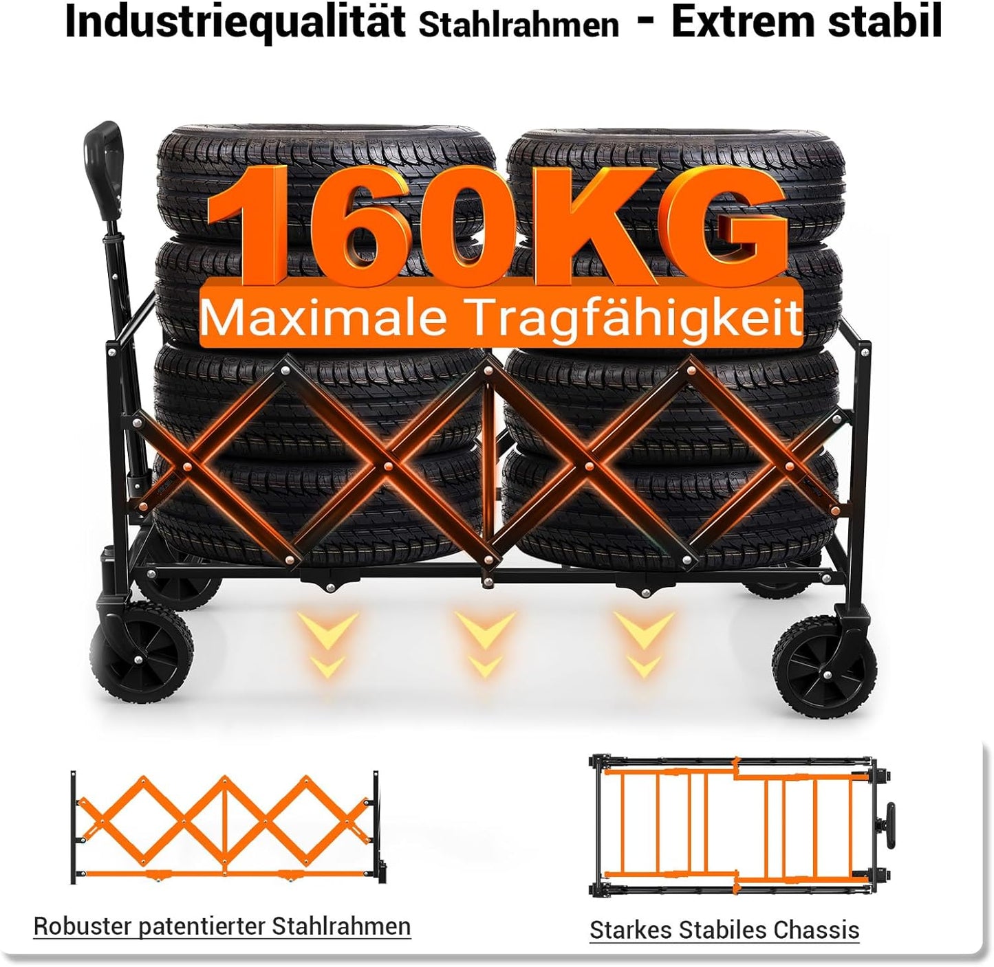 Klappbarer Bollerwagen, 120 Liter
