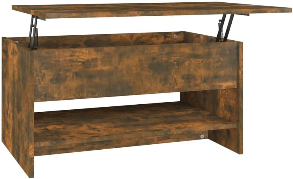 Höhenverstellbarer Couchtisch mit Stauraum, Räuchereiche, 80 x 50 x 41.5 cm