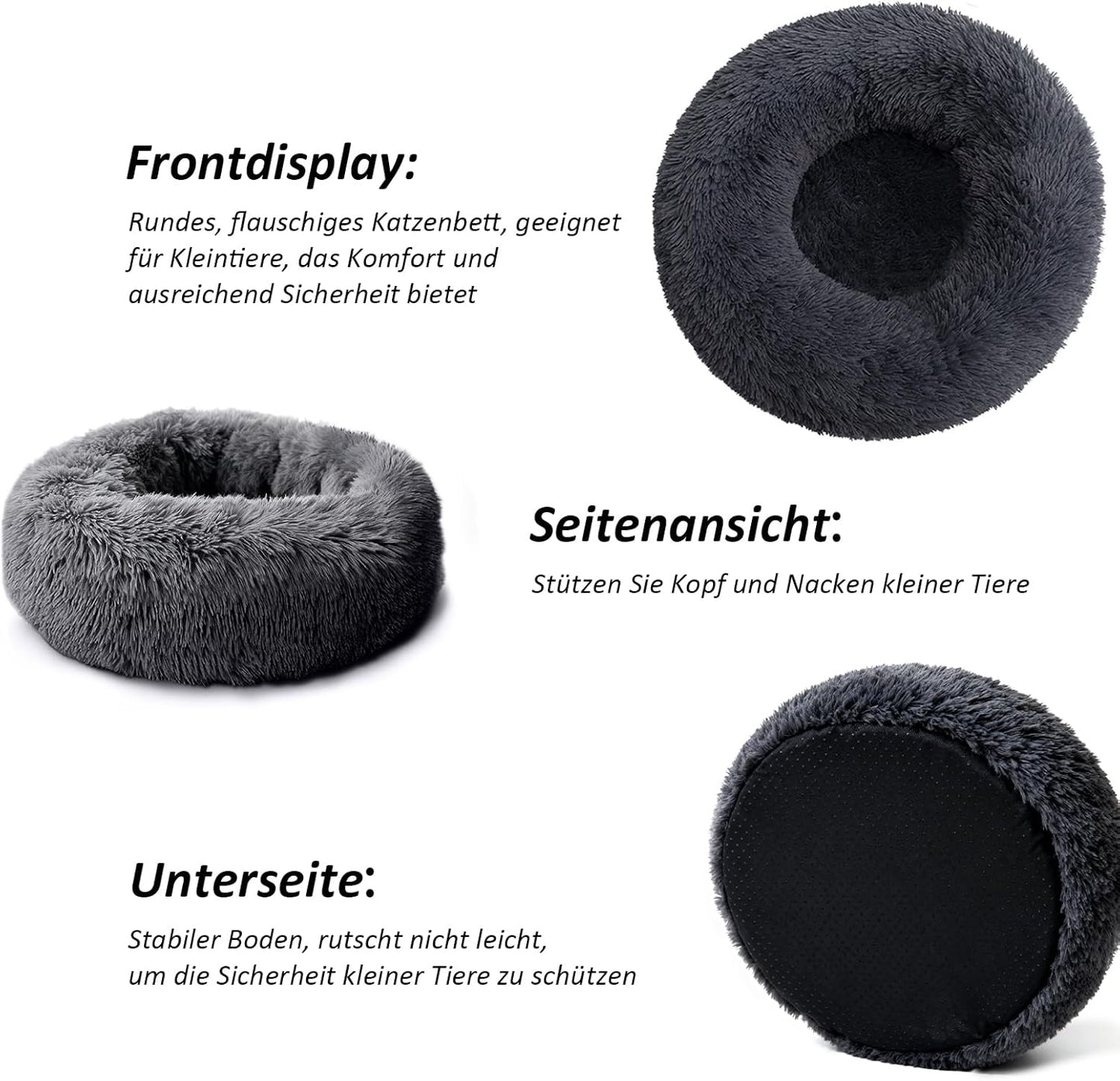 Katzen- & Hundekissen rund, waschbar, 60cm Dunkelgrau