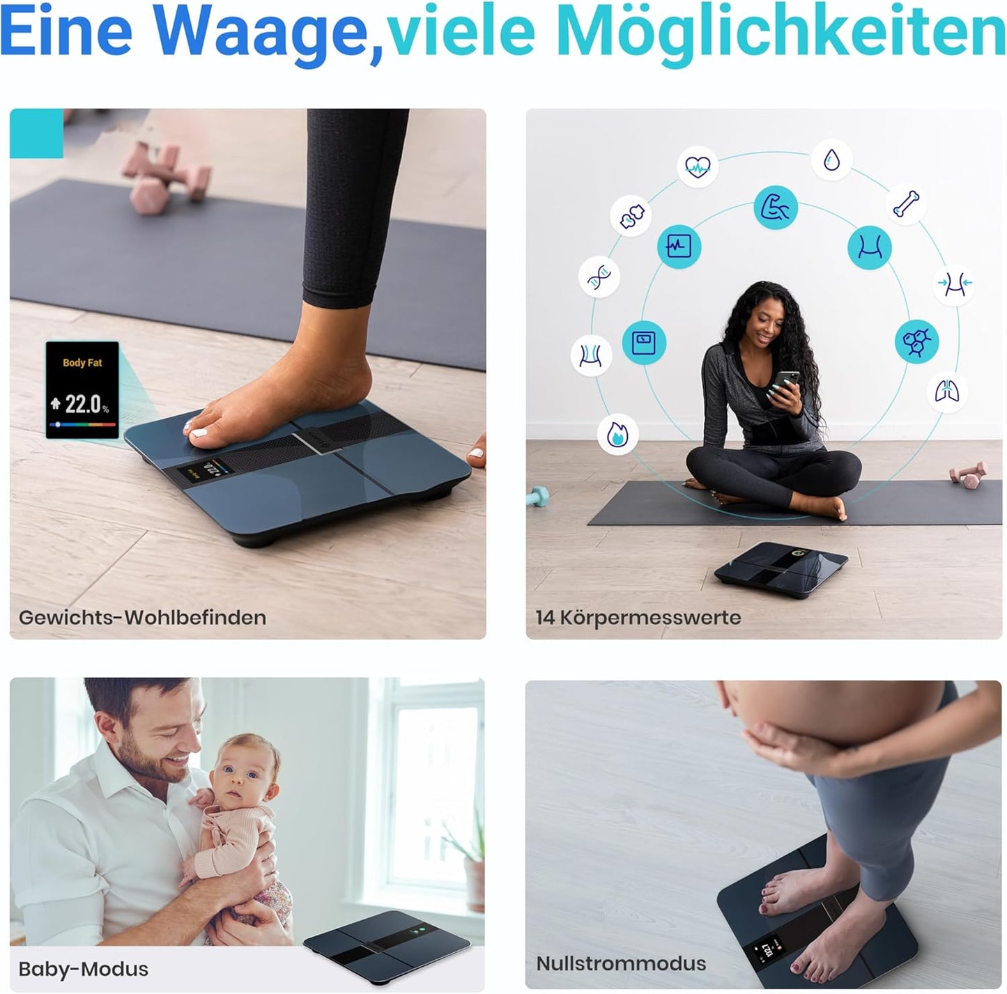 Körperfettwaage, Schwarz | 180kg/0.05kg | TFT Display