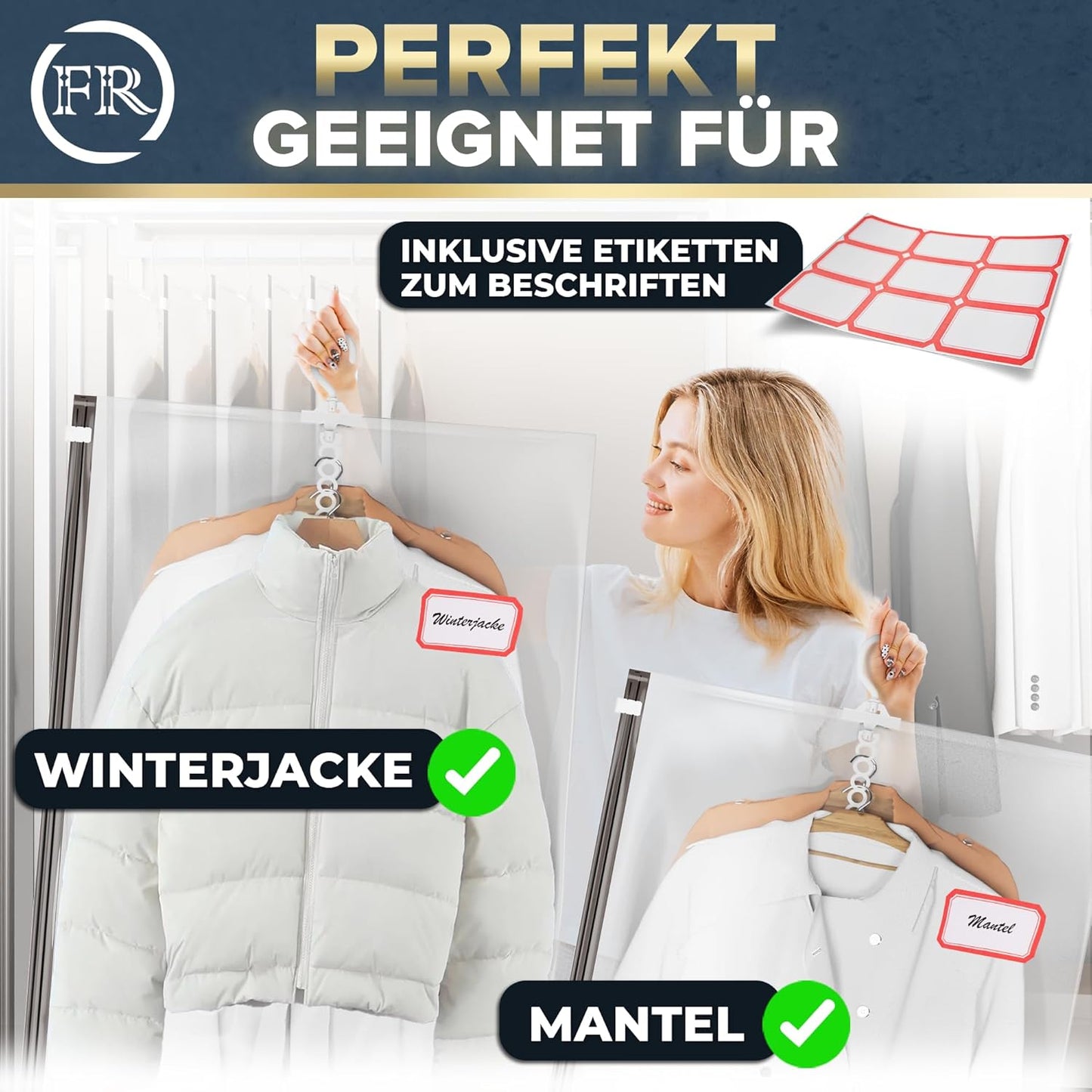 Hängende Vakuumbeutel für Kleidung, MIt Hänger - 3x XL (100x70cm) Mit Hänger