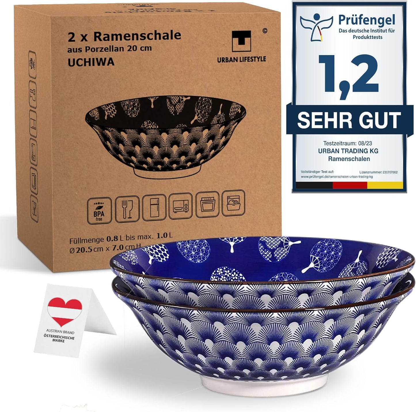 Ramen-Schüssel-Set, 20,5 x 7cm Uchiwa