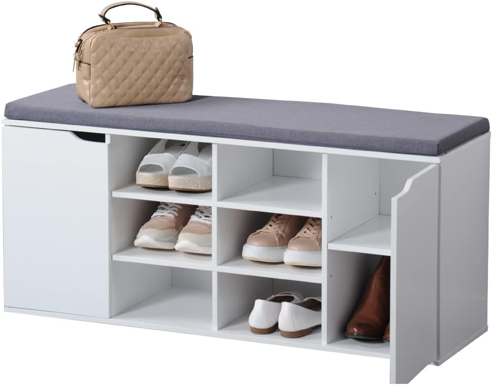 Schuhbank mit Sitzkissen, Weiß