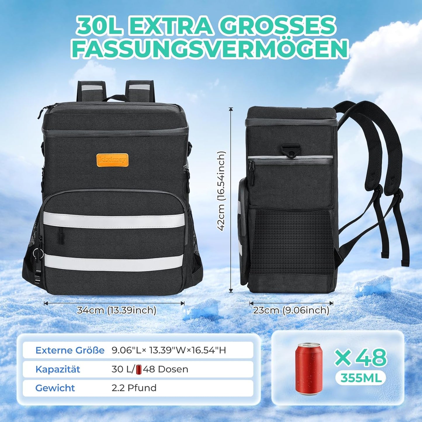 Faltbare Kühltasche für Picknick & Camping, Schwarz