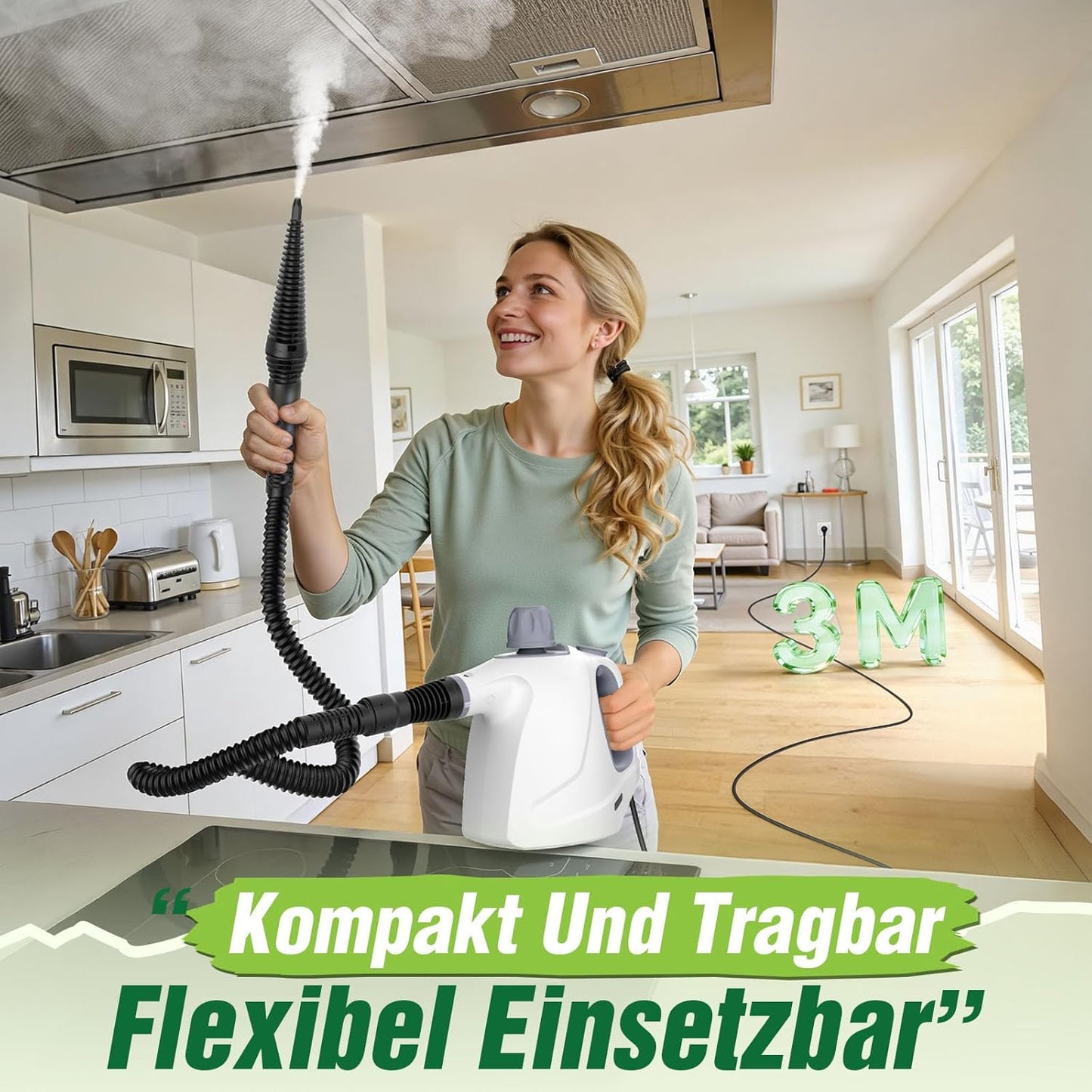 Handdampfreiniger 1050W mit 10 Zubehörteilen, Weiss