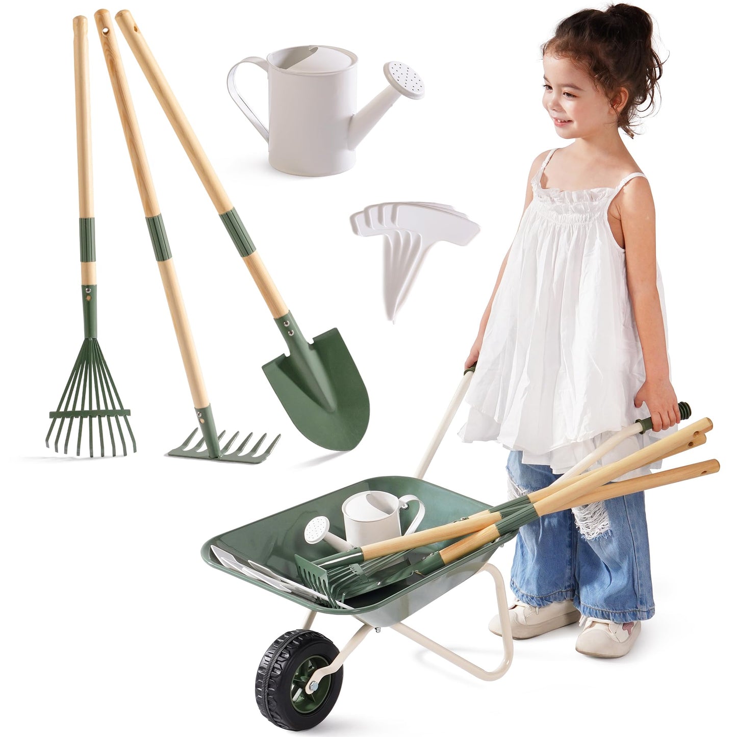 Kinder Gartenset mit Metallschubkarre