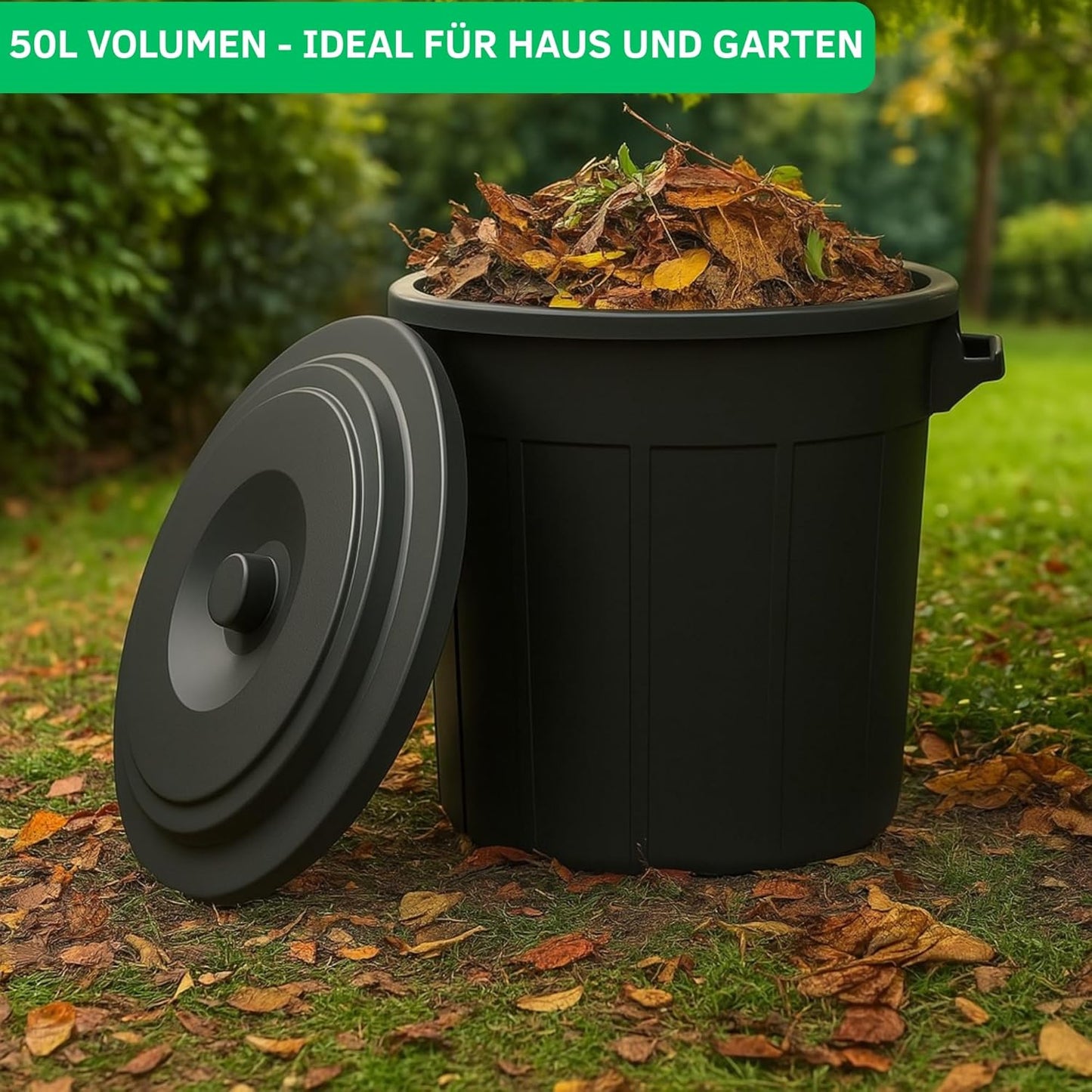 Verschliessbare Abfalltonne 50L mit Tragegriffen, Schwarz 50L