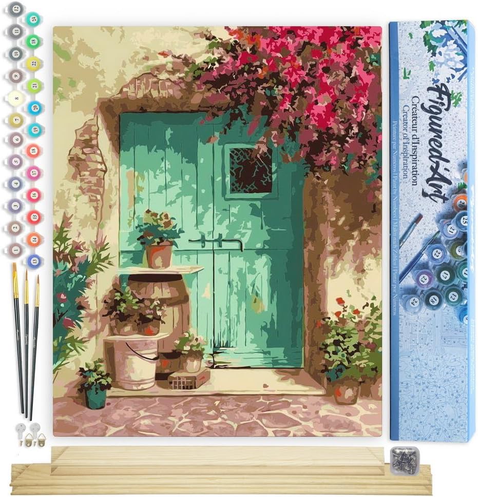 Malen nach Zahlen Set Eingang mit Blumen, Eingang mit Blumen 40x50cm Mit Keilrahmen (nicht gespannt)
