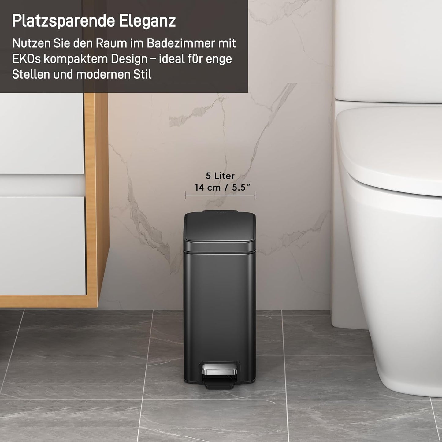 Genie Kosmetikeimer mit Softclose, 5 Liter-Schwarz