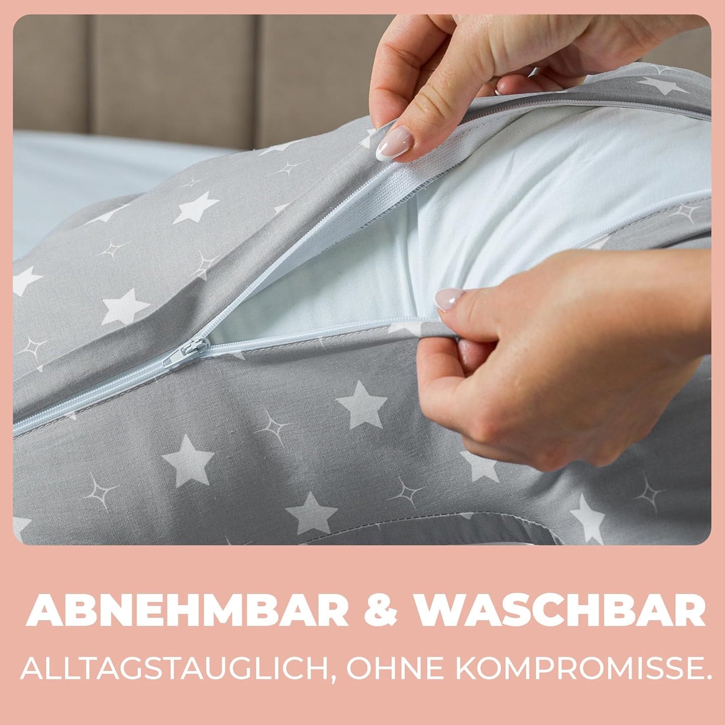 Still- und Schwangerschaftskissen XXL, Stillkissen XXL Grau mit Weissen Sternen