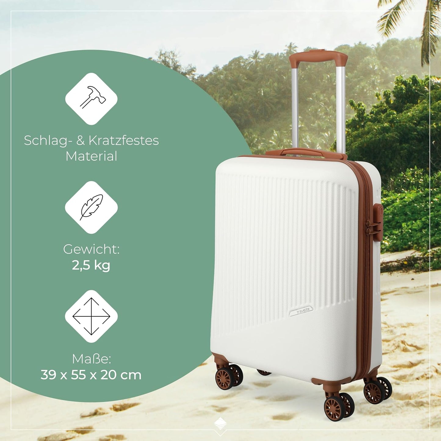 Bali 4 Rollen Kabinentrolley S 55 cm, Weiss/Cognac Trolley Handgepäck (55 cm)