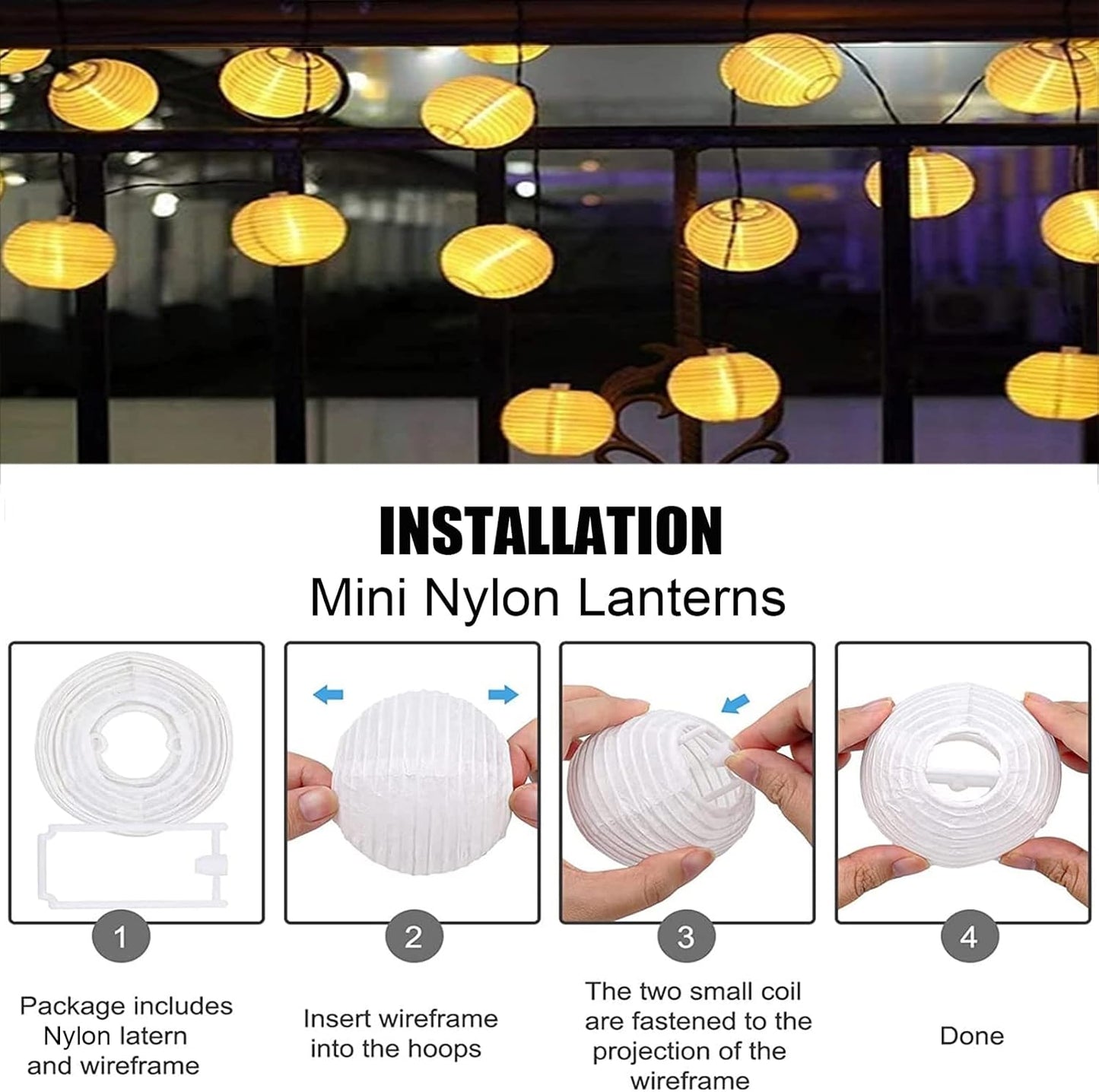Solar-Lichterkette mit Lampions (30 LEDs), 30 LED Warmweiss