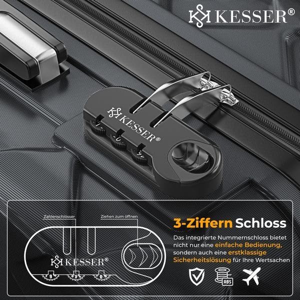 Reisekoffer-Set mit Zahlenschloss (3-teilig), Charcoal