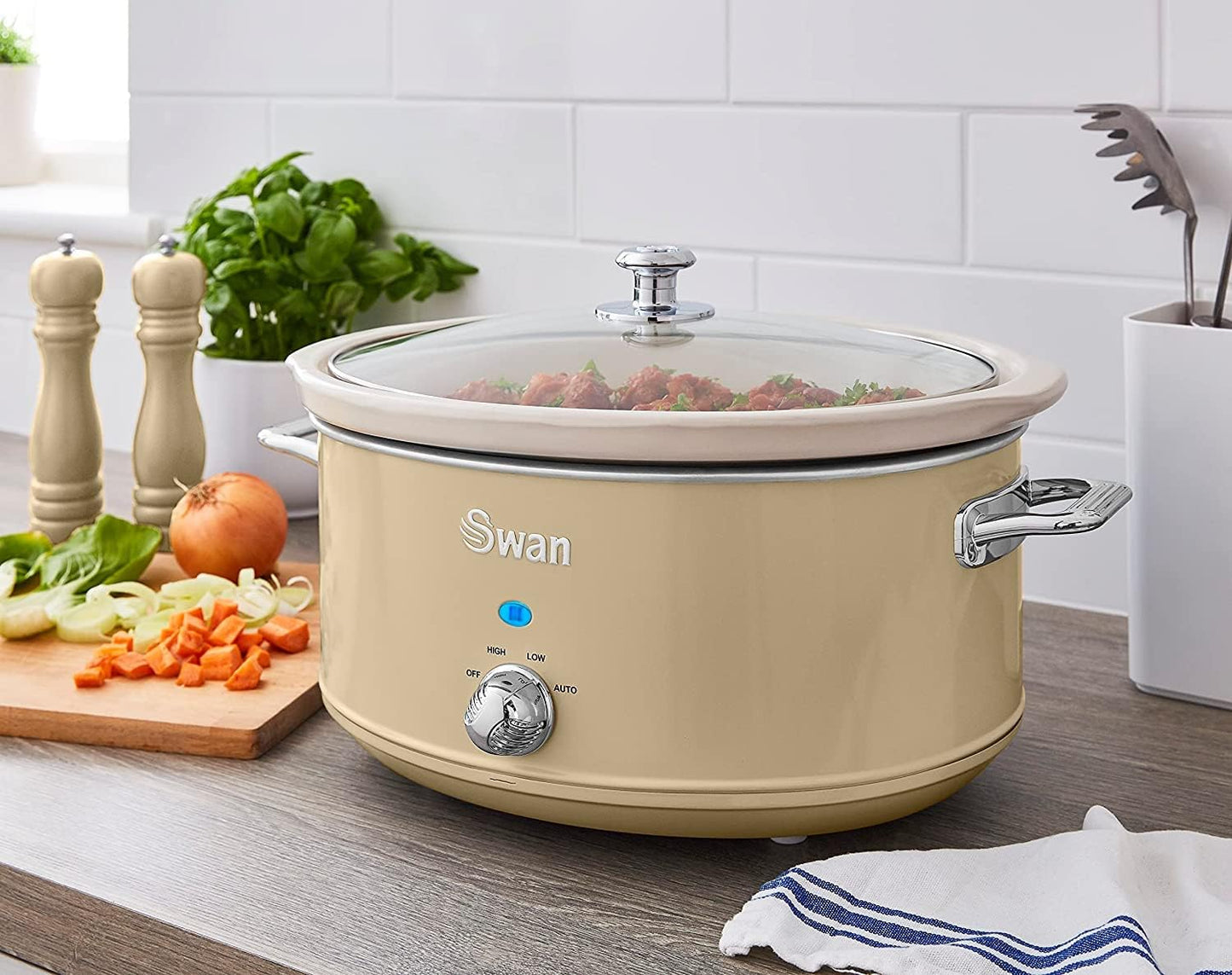 Retro Slow Cooker 6,5L mit Keramik-Behälter, Creme