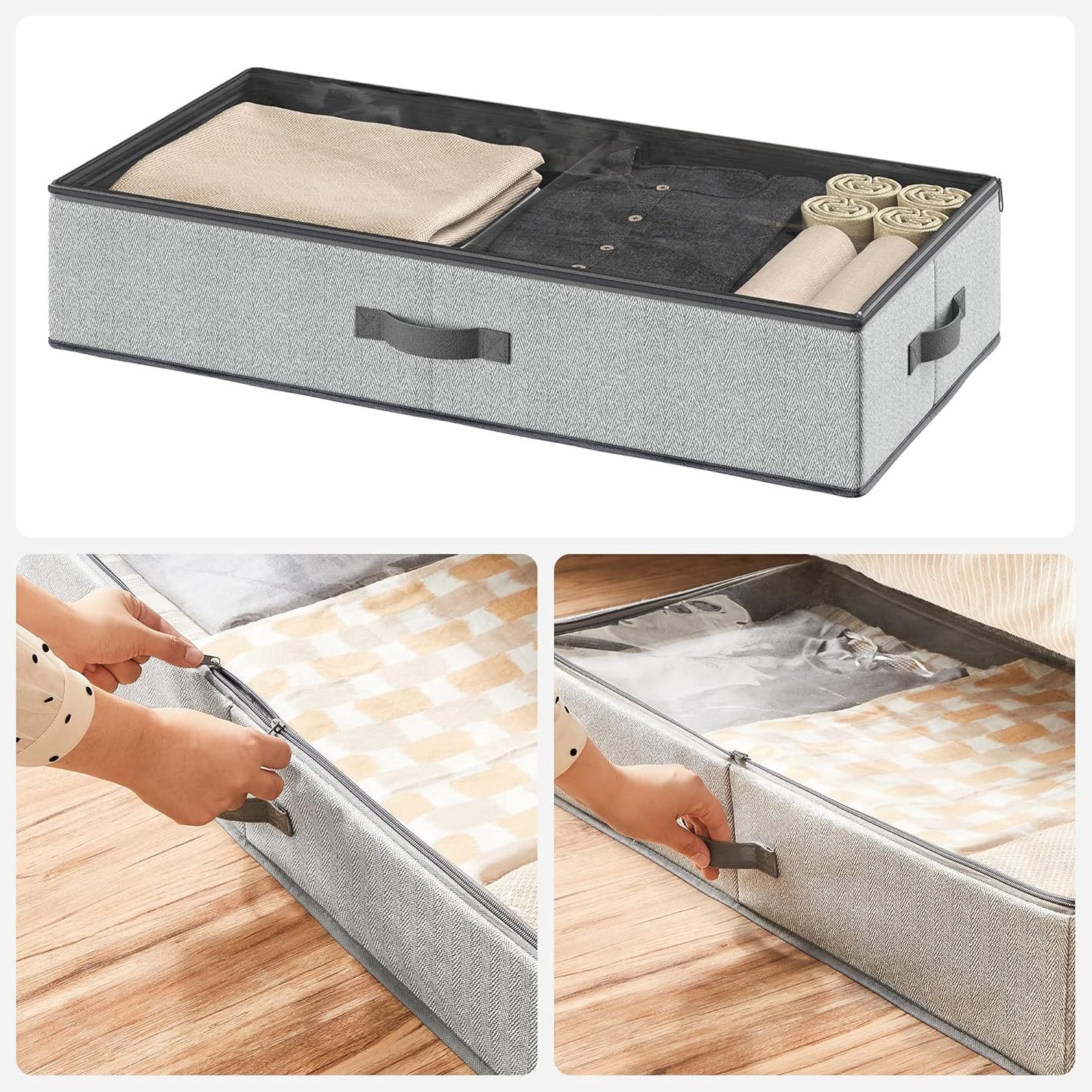 2-teiliges Unterbettkommode-Set RUB002G01 mit Trennwand, 82 x 40 x 15 cm, 2