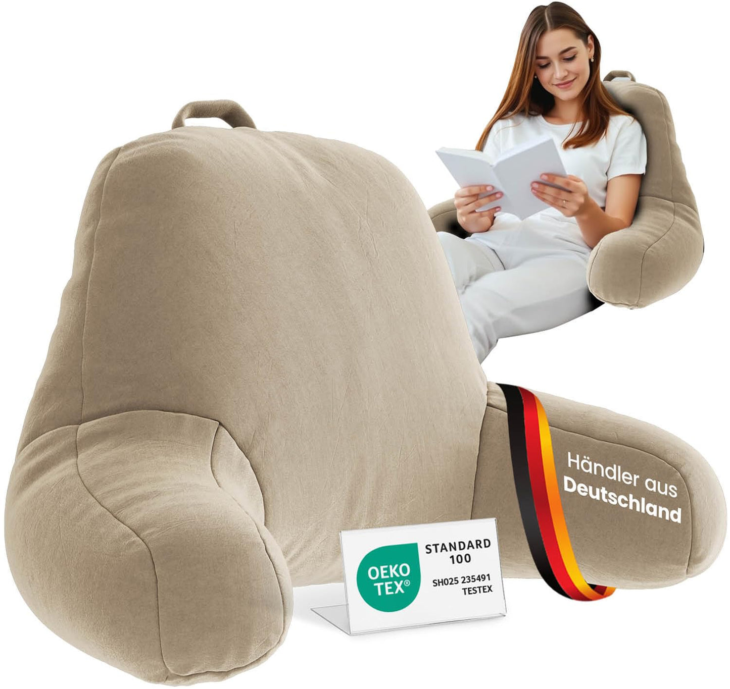 Rückenkissen mit Armlehnen, Creme ohne Nackenrolle