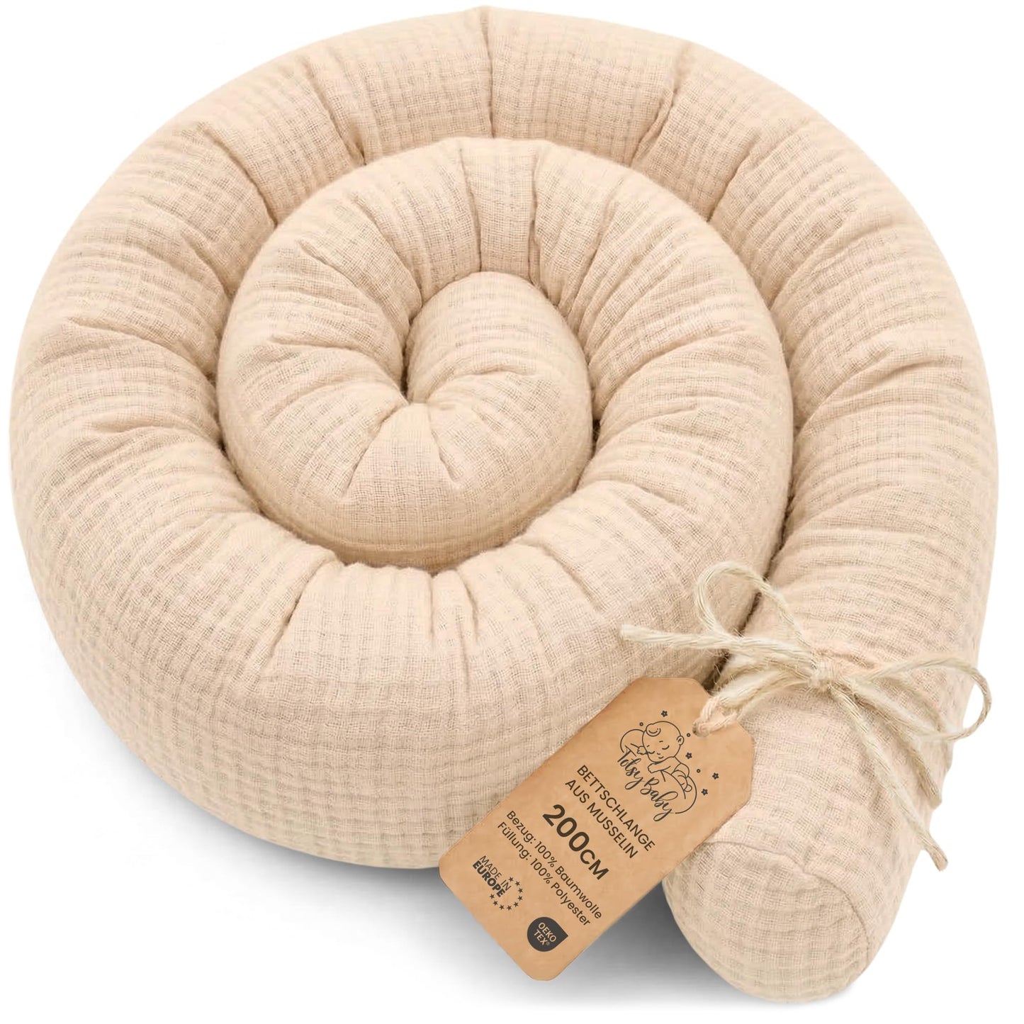 Bettschlange mit waschbarem Bezug, Hellbeige Musselin 200 cm